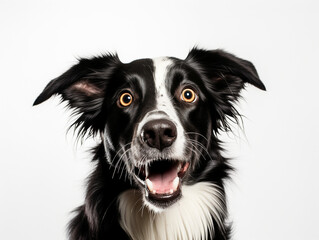 Close up portrait of cute happy black and white dog on white background
Generative AI	