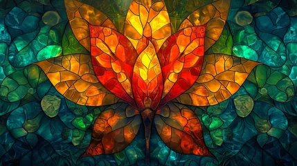 Store enrouleur tamisant sans perçage Coloré Stained glass window background with colorful Flower and Leaf abstract.  