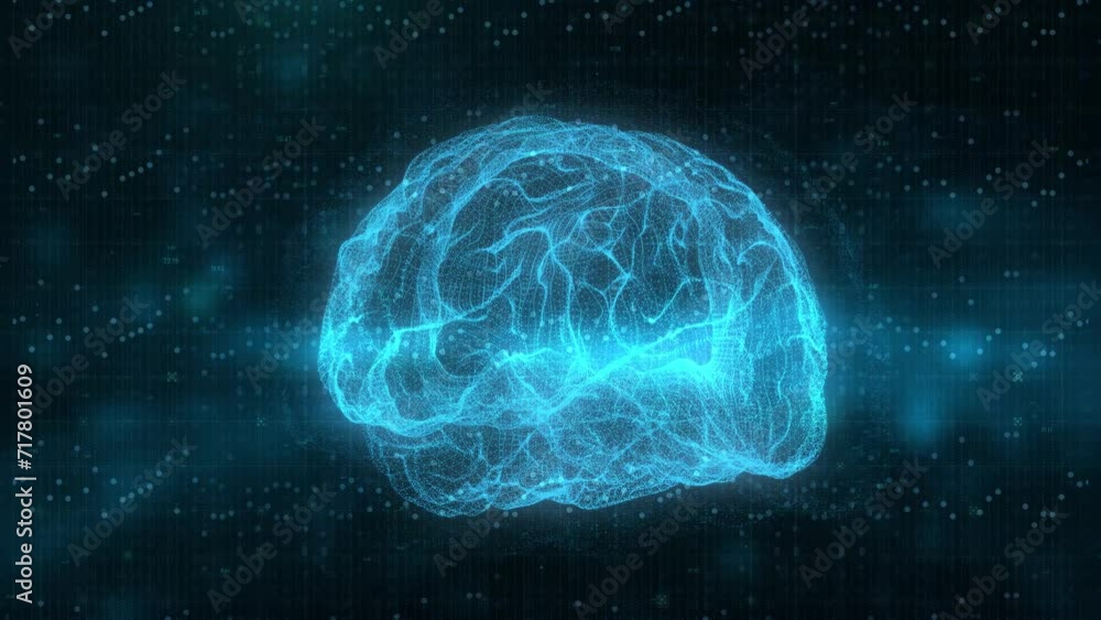 Poster 3d technological interface: glowing dashboard with artificial intelligence, human brain mri scan, an
