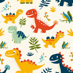 seamless pattern with funny monsters, dinosaur