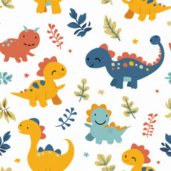 seamless pattern with funny monsters, dinosaur