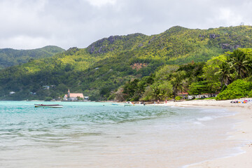 Fototapeta na wymiar Seychelles. Coastal landscape with Anse Royale beach.