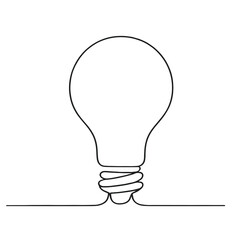 Continuous contour of A light bulb in One Line, simple vector sketch