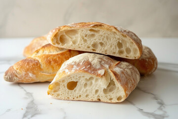 The elegance of ciabatta bread, emphasizing its textured crust and soft, porous interior