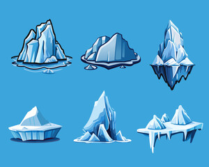 polar iceberg set - north pole or antarctica concept vector illustration