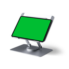 Tablet stand, to facilitate the drawing process built in solid aluminum, mockup with green chroma...