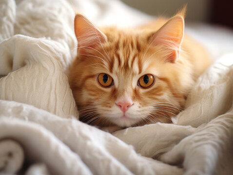 Red kitten lies in bed, cat
Generative AI	
