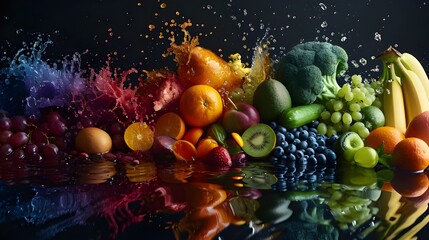 Absorption of nutrients by food, the colours and patterns associated with different vitamins, minerals, and antioxidants. - obrazy, fototapety, plakaty