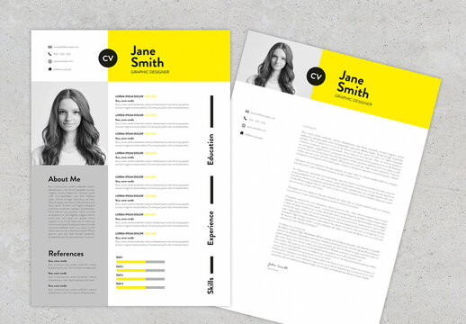 Minimal Resume and Cover Letter with Yellow Accent