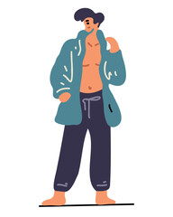 Handsome young man in pajamas, vector illustration in cartoon style