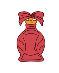 Red beautiful perfume bottle, vector illustration in doodle, cartoon style
