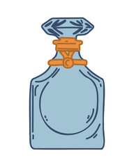 Blue perfume bottle, vector illustration in doodle, cartoon style