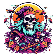 Illustration of pirates skeleton for T-shirt design