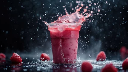 Küchenrückwand glas motiv strawberry smoothie  with splash © sam richter