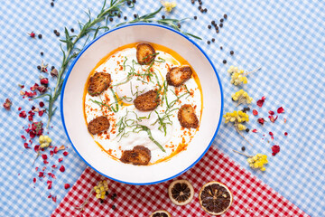 Çılbır, Turkish Poached Eggs. A savory breakfast of poached eggs, served over delicious garlicky yogurt and topped with a warm butter and  pepper flakes.