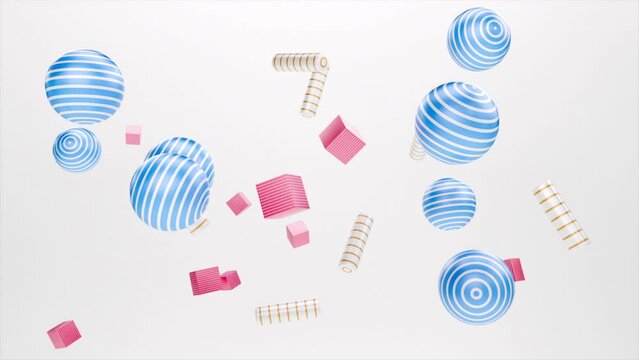 Abstract Colorful Shapes Particles Background. 4K Geometric Shape And White Clean Background.