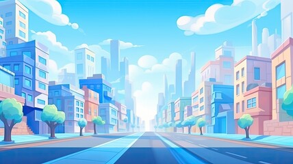 Fototapeta na wymiar cartoon Blue city with perspective.