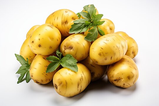 young yellow potato isolated on white background.