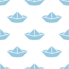 Seamless pattern with blue origami boat