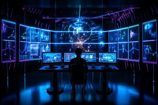 Data science and big data technology. scientist analyzing complex data set on computer