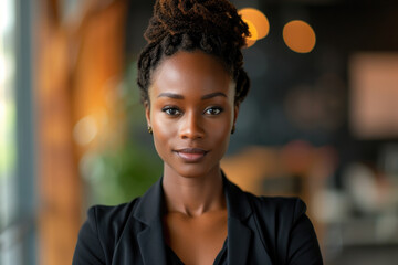 Serene African American Professional Woman in Modern Office