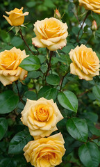 Yellow Roses beautiful view, yellow and golden roses flower with roses leaf