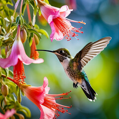 lifestyle photo hummingbird on a flower.