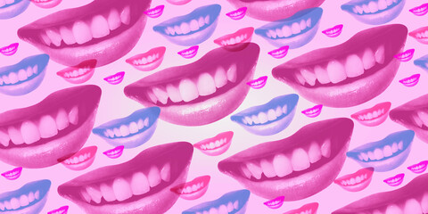 Collage of smiling female mouths, creative background