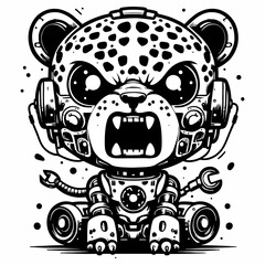 baby cyborg cheetah gets angry vector illustration