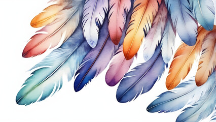 blue and yellow macaw feathers watercolor illustration background