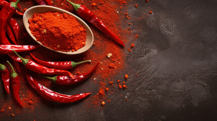 copy space background of chili peppers and wooden planks