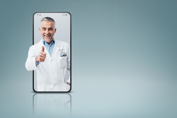 Online doctor and telemedicine service giving a thumbs up