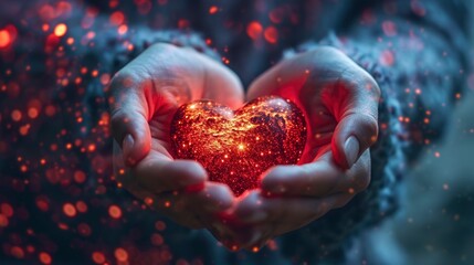 Glowing Heart in Hands with Bokeh