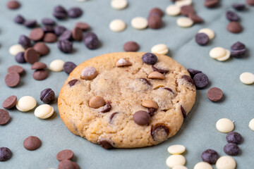 chocolate chip cookies surrounded by chocolate chips