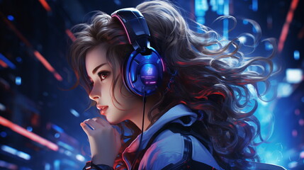 Fototapeta premium anime girl with headphones
