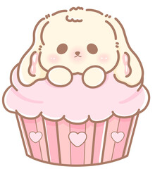 Hand drawn doodle cartoon style illustration of cute kawaii bunny for Valentines day with the heart and love theme pink pastel 