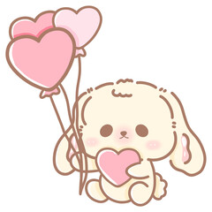 Hand drawn doodle cartoon style illustration of cute kawaii bunny for Valentines day with the heart and love theme pink pastel 