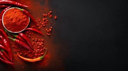 copy space background of chili peppers and wooden planks