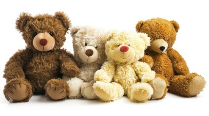 Obraz premium Four Teddy Bears Sitting Together on White Background