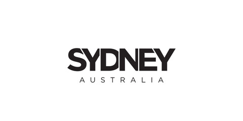 Sydney in the Australia emblem. The design features a geometric style, vector illustration with bold typography in a modern font. The graphic slogan lettering.