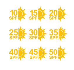 SPF 50 icon. Sun protection for skin. UVA UVB sunscreen protection. SPF icon for or skin cosmetics packaging. Vector