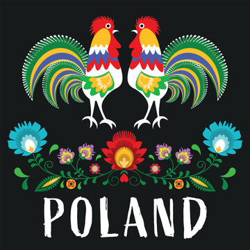 Polski folklor - napis Poland na ciemnym tle