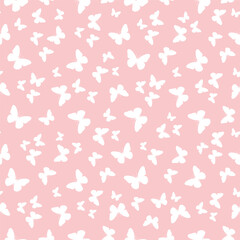 Pink seamless pattern with white butterfly