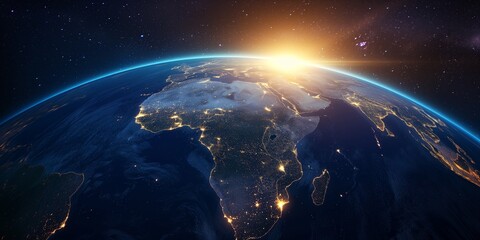 Africa at night viewed from space with city lights of planet Earth
