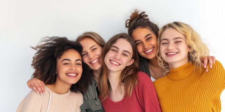 Group of young women with different skin tones