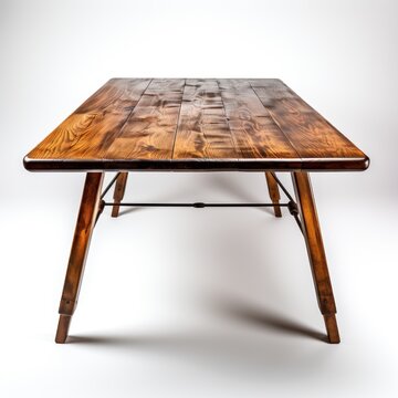 Wooden Dining Table On White Background