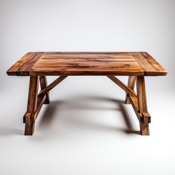 Wooden dining table on white background