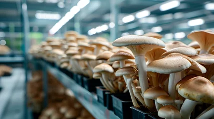 Foto op Aluminium Growing mushrooms on a farm. Selective focus. © Milena