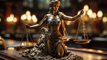 statue of justice with scales and auction hammer - obrazy, fototapety, plakaty