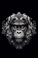 Gorilla head mandala with ornaments